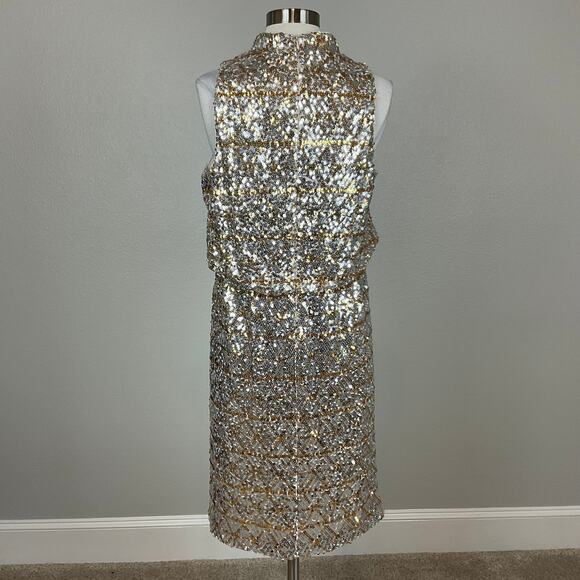 Eliza J Sequined Sleeveless Halter Sheath Cocktail Dress Gold and Silver Size 10 - Picture 6 of 12